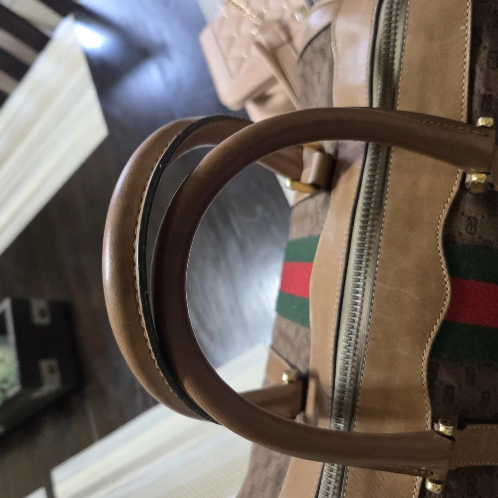 Authentic Brown Patterned Women's Gucci Bag with Red and Green Stripe! - Picture 3 of 4